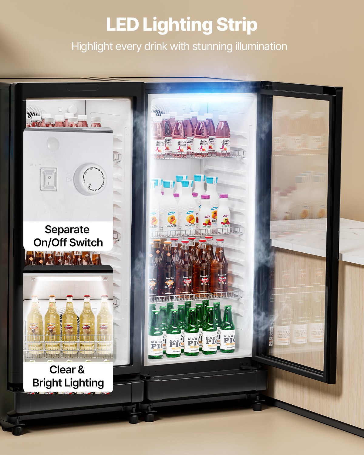 VEVOR Commercial Merchandiser Refrigerator, 5.7 CU.FT Glass Door Display Refrigerator Upright Fridge, Beverage Refrigerator Cooler Merchandiser with 3 Adjustable Shelves and Soft LED Light, Black - DMBLMBXBDDX5QYTI0V1 - view 6