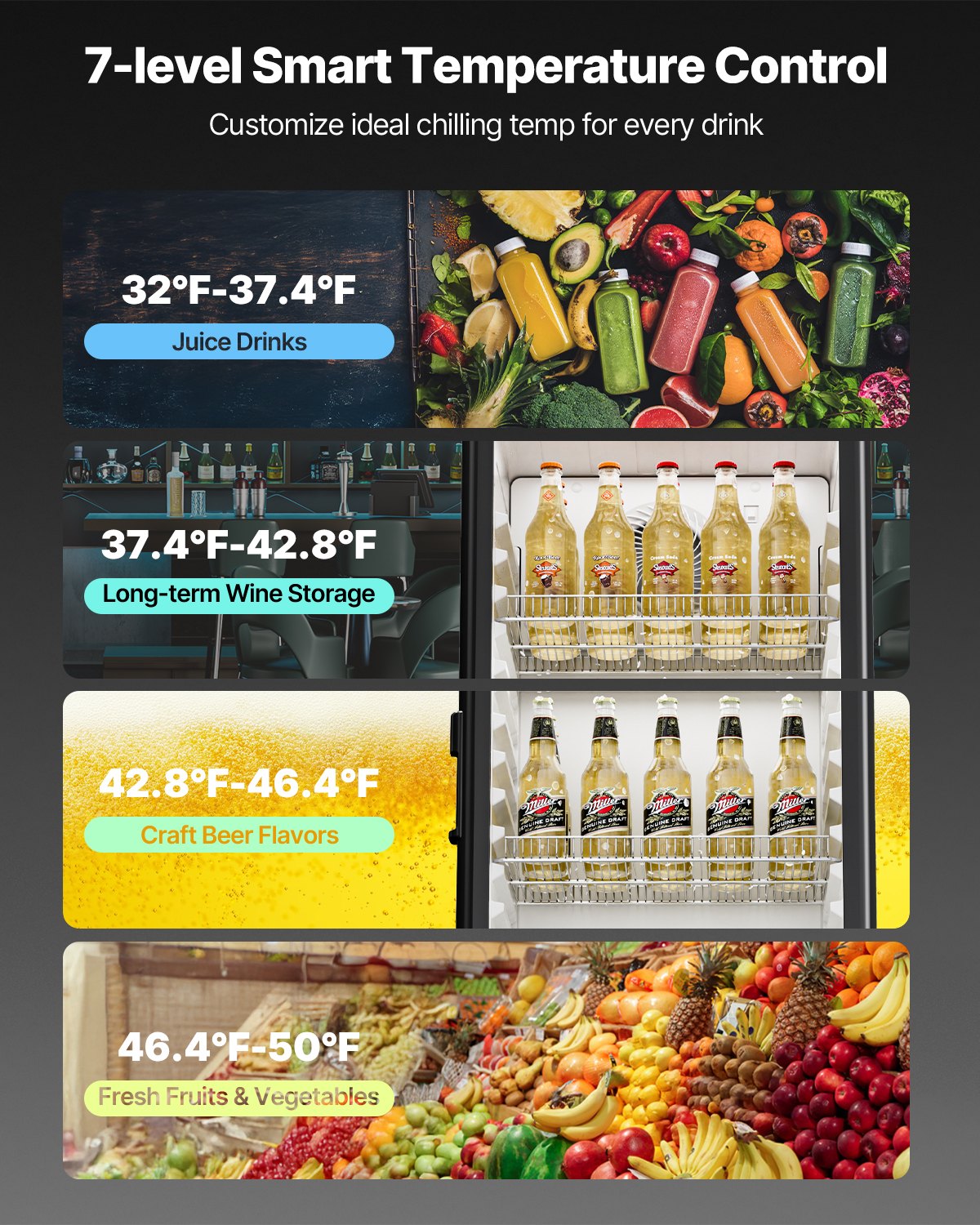 VEVOR Commercial Merchandiser Refrigerator, 8.1 CU.FT Glass Door Display Refrigerator Upright Fridge, Beverage Refrigerator Cooler Merchandiser with 4 Adjustable Shelves and Soft LED Light, Black - DMBLMBXBDDX8BWK5VV1 - view 5