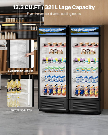 VEVOR Commercial Merchandiser Refrigerator, 12.2 CU.FT Glass Door Display Refrigerator, Beverage Refrigerator Cooler Merchandiser with Adjustable Shelves, Soft LED Light, Customizable Lightbox, Black - DMBLMBXDDX121UFHAV1 - view 3
