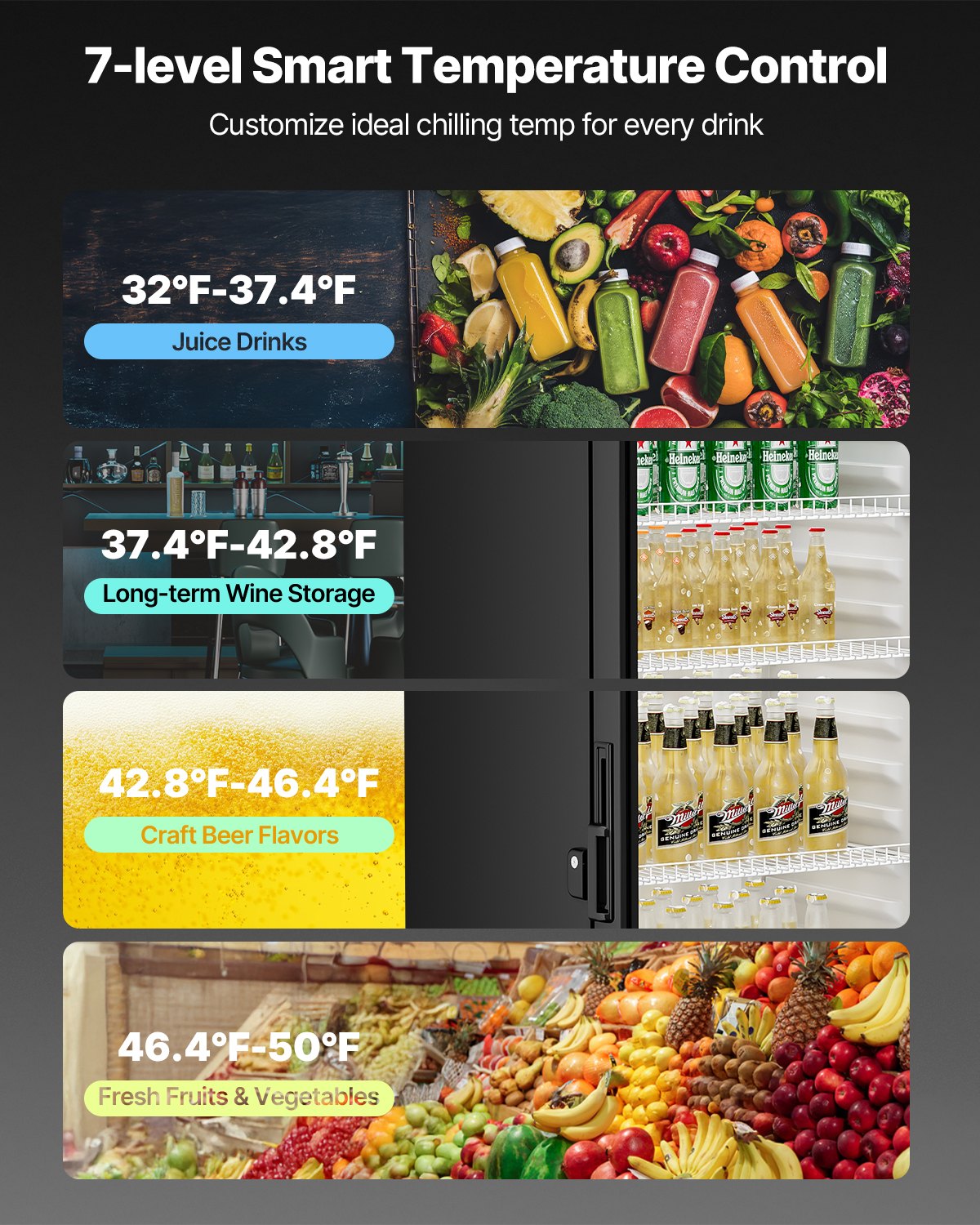 VEVOR Commercial Merchandiser Refrigerator, 12.2 CU.FT Glass Door Display Refrigerator, Beverage Refrigerator Cooler Merchandiser with Adjustable Shelves, Soft LED Light, Customizable Lightbox, Black - DMBLMBXDDX121UFHAV1 - view 5