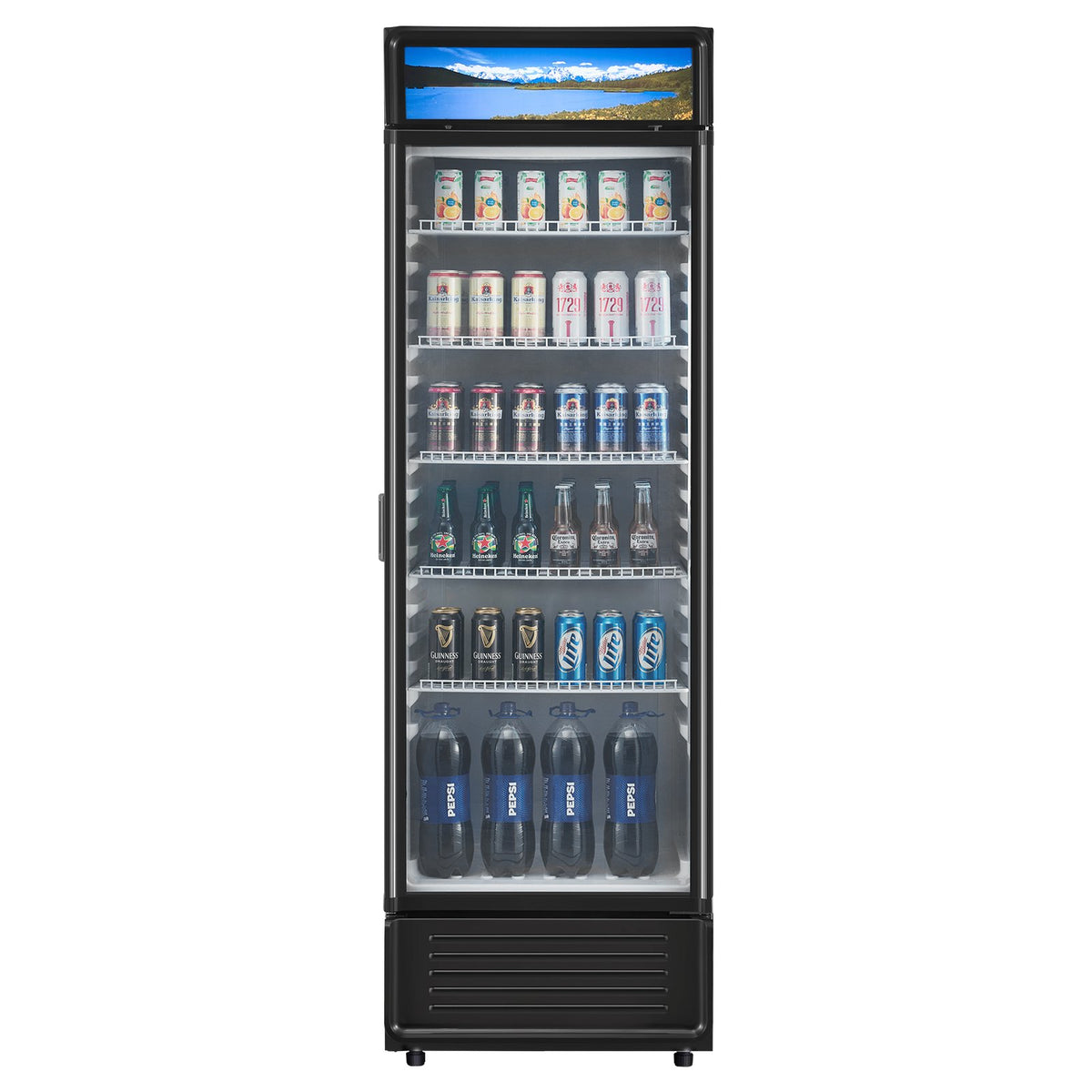 VEVOR Commercial Merchandiser Refrigerator, 12.2 CU.FT Glass Door Display Refrigerator, Beverage Refrigerator Cooler Merchandiser with Adjustable Shelves, Soft LED Light, Customizable Lightbox, Black - DMBLMBXDDX121UFHAV1 - view 10