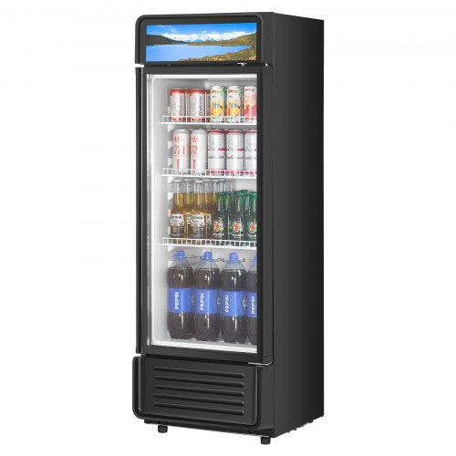 VEVOR Commercial Merchandiser Refrigerator, 6.9 CU.FT Glass Door Display Refrigerator, Beverage Refrigerator Cooler Merchandiser with Adjustable Shelves, Soft LED Light, Customizable Lightbox, Black - DMBLMBXDDX69YL6M6V1 - view 2