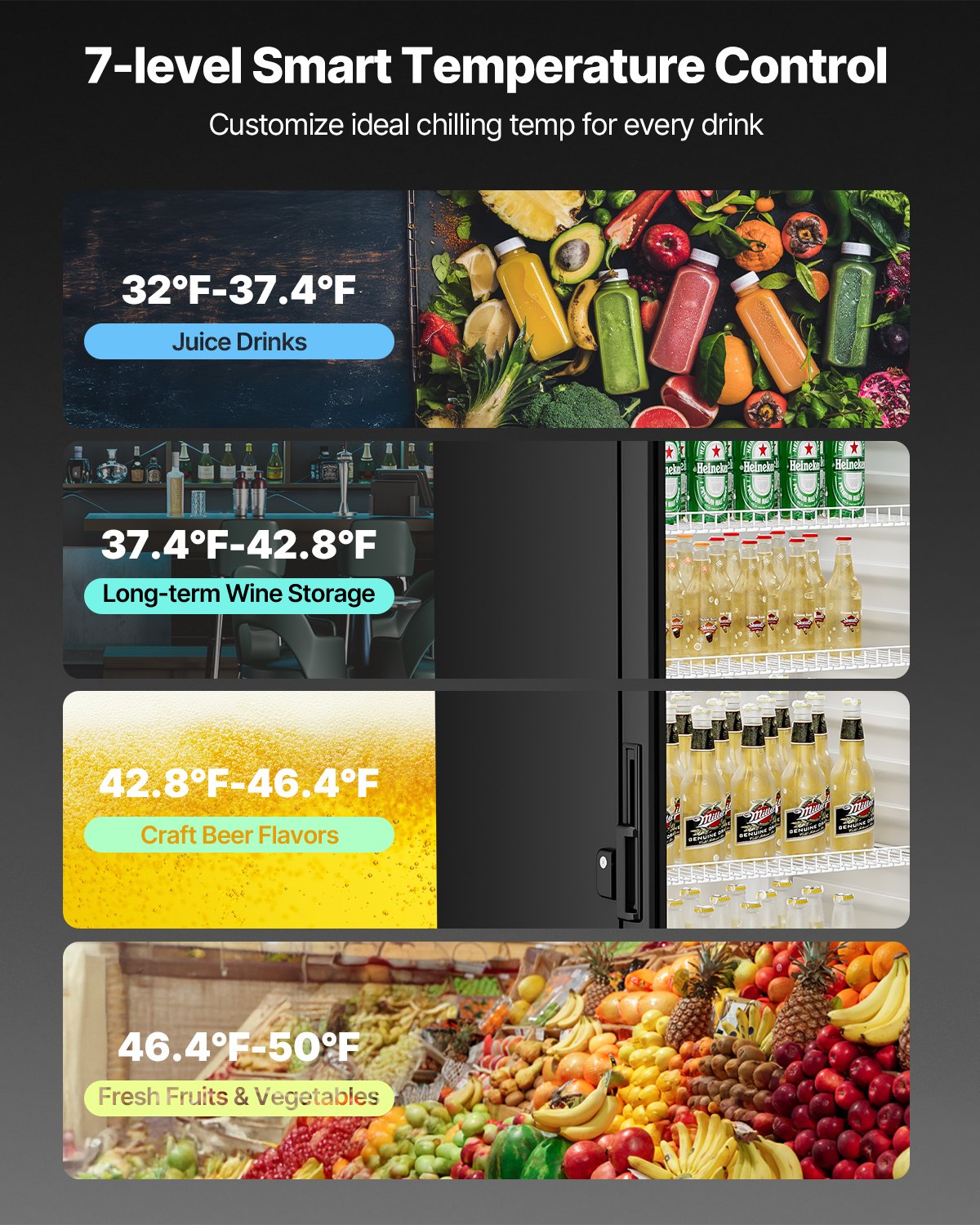 VEVOR Commercial Merchandiser Refrigerator, 6.9 CU.FT Glass Door Display Refrigerator, Beverage Refrigerator Cooler Merchandiser with Adjustable Shelves, Soft LED Light, Customizable Lightbox, Black - DMBLMBXDDX69YL6M6V1 - view 5