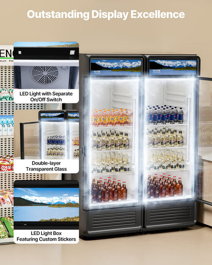 VEVOR Commercial Merchandiser Refrigerator, 6.9 CU.FT Glass Door Display Refrigerator, Beverage Refrigerator Cooler Merchandiser with Adjustable Shelves, Soft LED Light, Customizable Lightbox, Black - DMBLMBXDDX69YL6M6V1 - view 6