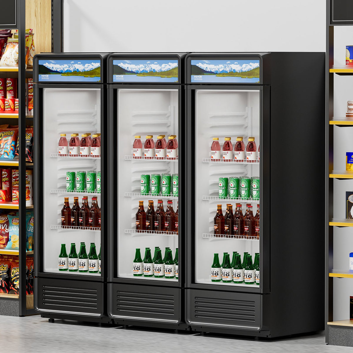 VEVOR Commercial Merchandiser Refrigerator, 6.9 CU.FT Glass Door Display Refrigerator, Beverage Refrigerator Cooler Merchandiser with Adjustable Shelves, Soft LED Light, Customizable Lightbox, Black - DMBLMBXDDX69YL6M6V1 - view 9