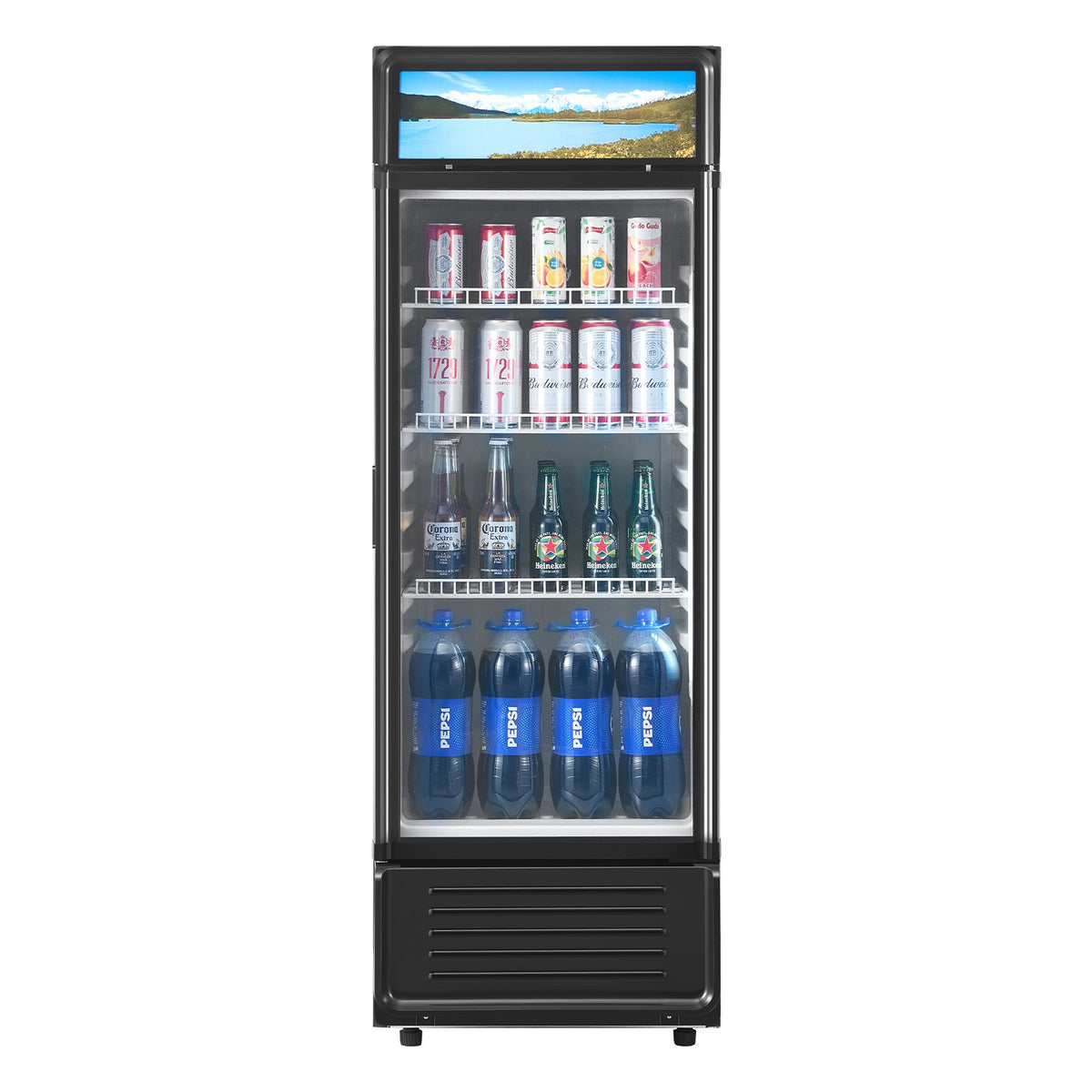 VEVOR Commercial Merchandiser Refrigerator, 6.9 CU.FT Glass Door Display Refrigerator, Beverage Refrigerator Cooler Merchandiser with Adjustable Shelves, Soft LED Light, Customizable Lightbox, Black - DMBLMBXDDX69YL6M6V1 - view 10