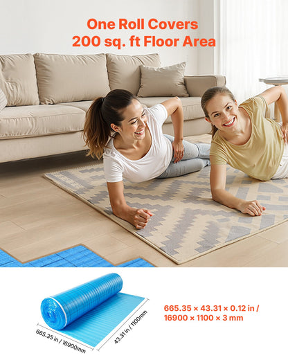 VEVOR Floor Underlayment 200 sq. ft/Roll, 3-in-1 3 mm Thick Flooring Padding with Tape & Vapor Barrier, Heavy Duty EPE Foam with Blue PE, Soundproofing and Noise Reduction,for Laminate Wood Floors - DMCDEPE200SQHA5JI001V0 - view 3