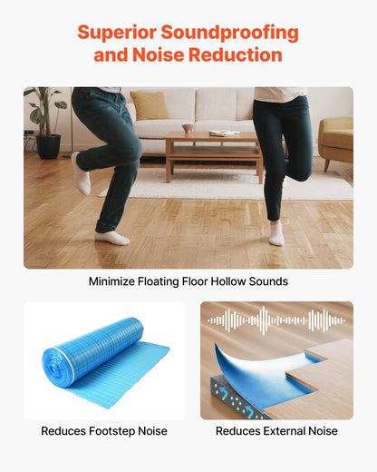 VEVOR Floor Underlayment 200 sq. ft/Roll, 3-in-1 3 mm Thick Flooring Padding with Tape & Vapor Barrier, Heavy Duty EPE Foam with Blue PE, Soundproofing and Noise Reduction,for Laminate Wood Floors - DMCDEPE200SQHA5JI001V0 - view 5