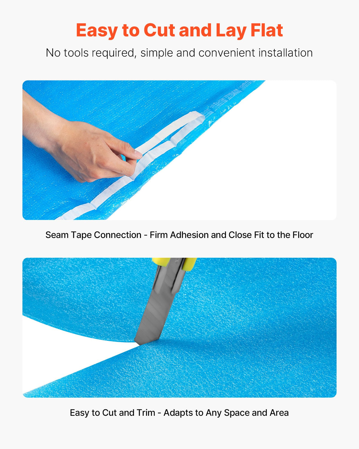 VEVOR Floor Underlayment 300 sq. ft, 3-in-1 2 mm Thick Flooring Padding with Tape & Vapor Barrier, Heavy Duty EPE Foam Soundproofing & Noise Reduction
