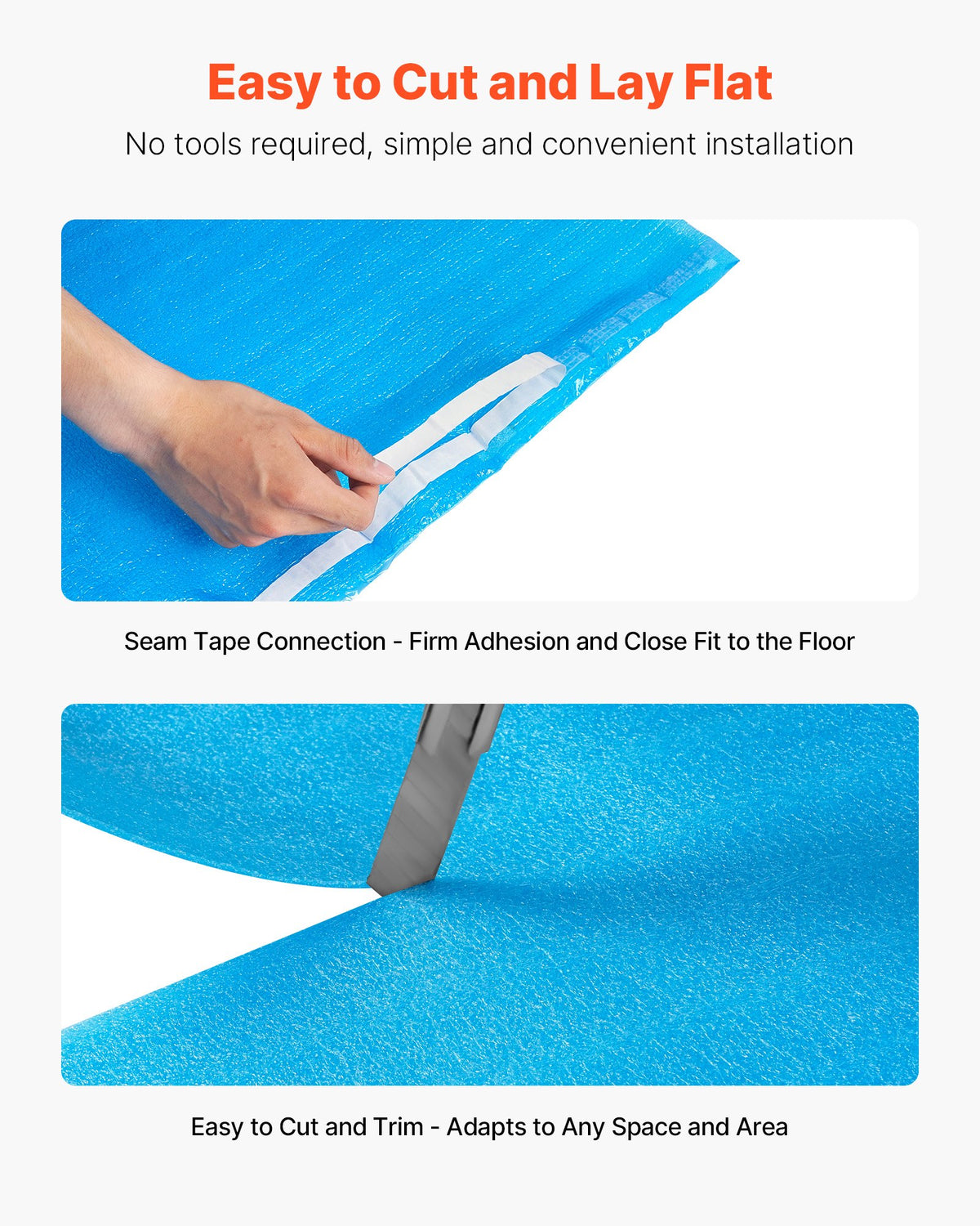 VEVOR Floor Underlayment 600 sq. ft, 3-in-1 2 mm Thick Flooring Padding with Tape & Vapor Barrier, Heavy Duty EPE Foam Soundproofing & Noise Reduction, for Laminate Wood (6 Rolls x 100 sq. ft) - DMCDEPE600SQTL6G6001V0 - view 6