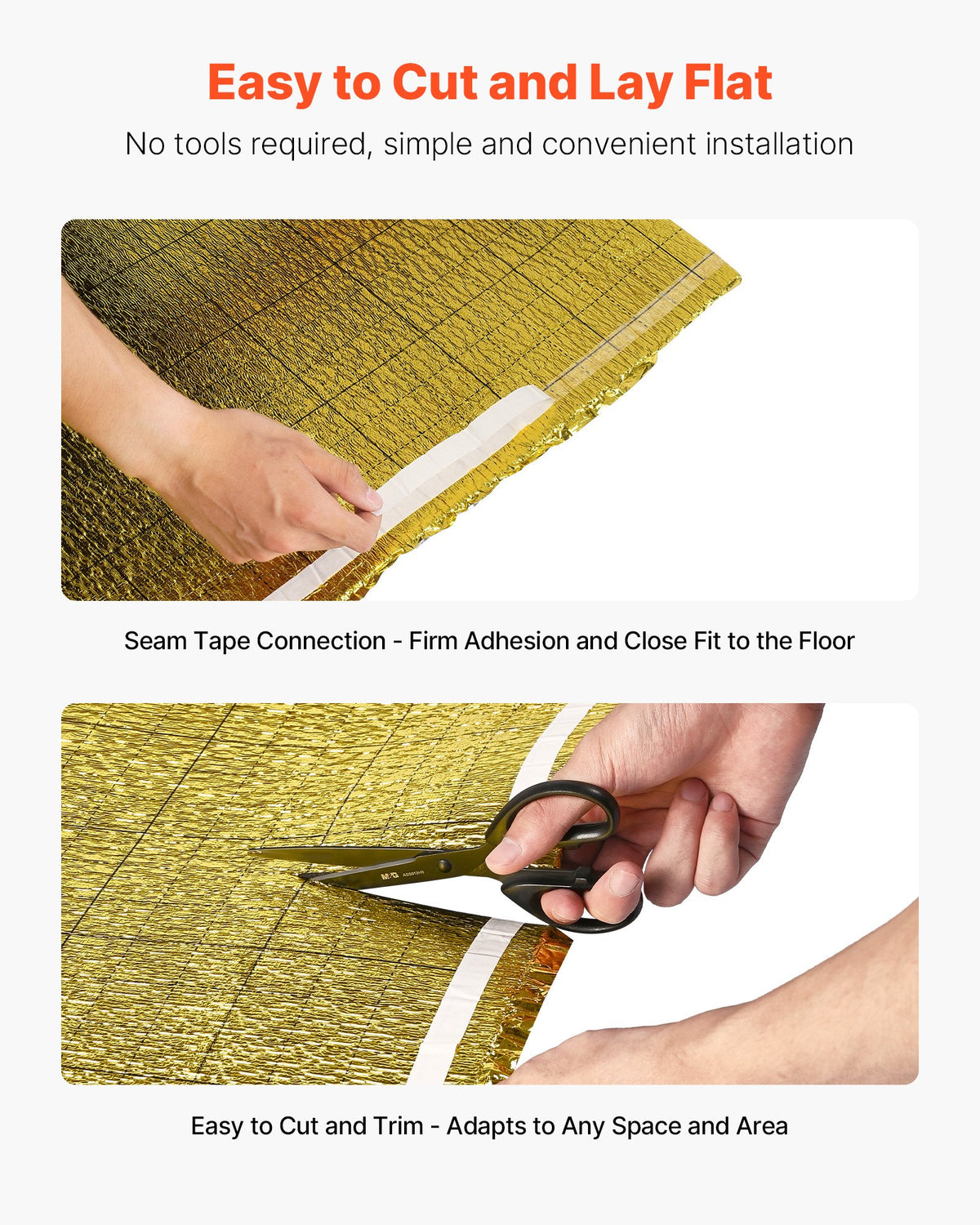 VEVOR Floor Underlayment 200 sq. ft/Roll, 3-in-1 3 mm Thick Flooring Padding with Tape & Vapor Barrier, Heavy Duty EPE Foam with Gold PE, Soundproofing and Noise Reduction, for Laminate Wood Floors - DMCDIXPE200S0604T001V0 - view 6