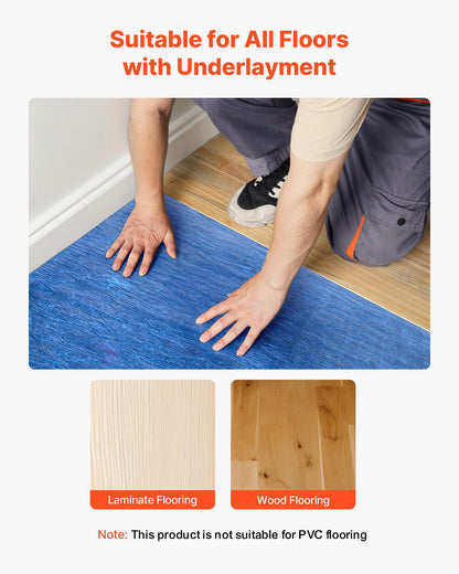 VEVOR Floor Underlayment 200 sq. ft/Roll, 3 mm Thick Laminate Flooring Padding with Attached Vapor Barrier, Heavy Duty Fiber + PE Film, Soundproofing & Noise Reduction, Ideal for Laminate Wood Floors - DMCDLM30MMHS1KUN7001V0 - view 7