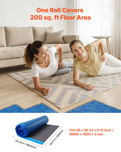 VEVOR Floor Underlayment 400 sq. ft, 3mm Laminate Flooring Padding with Attached Vapor Barrier, Heavy Duty Fiber+PE Film, Soundproofing & Noise Reduction for Vinyl & Wood(2 Rolls x 200 sq. ft) - DMCDLM30MMHSWPGEH001V0 - view 3