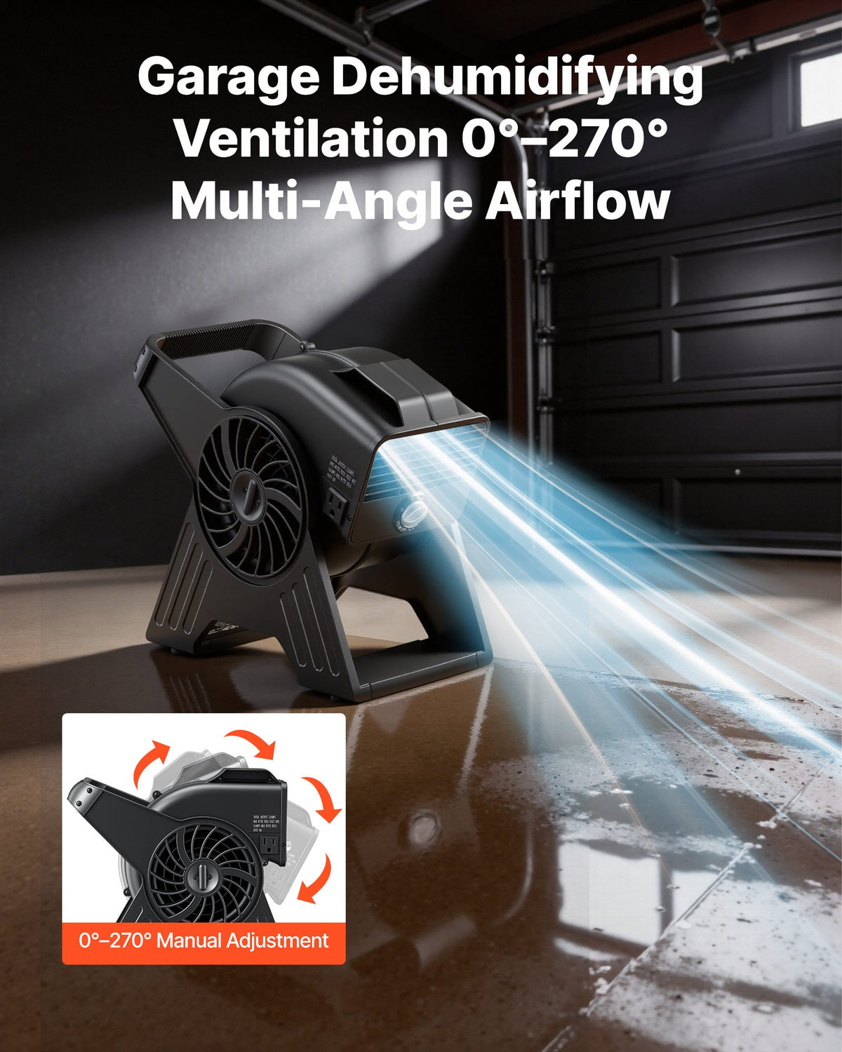 VEVOR Blower Fan, 13 in Portable Utility Floor Fan, 300 CFM, 3 Speeds, Multi-Angle Airflow, Lightweight Portable High Velocity Air Mover, for Drying, Dehumidifying, Carpets, Air Circulation, Cooling - DMGFJWLS300CDETAV001V1 - view 4