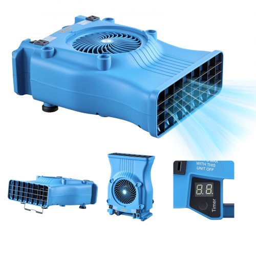 VEVOR Blower Fan, Low Profile Air Mover Carpet Dryer, 1000 CFM, 2 Speeds, Multi-Angle Airflow, Lightweight Portable for Crawlspaces, Attics, Basements, Bathrooms, Water Damage Restoration, Blue - DMGFJWS900CFGFM1U001V1 - view 2