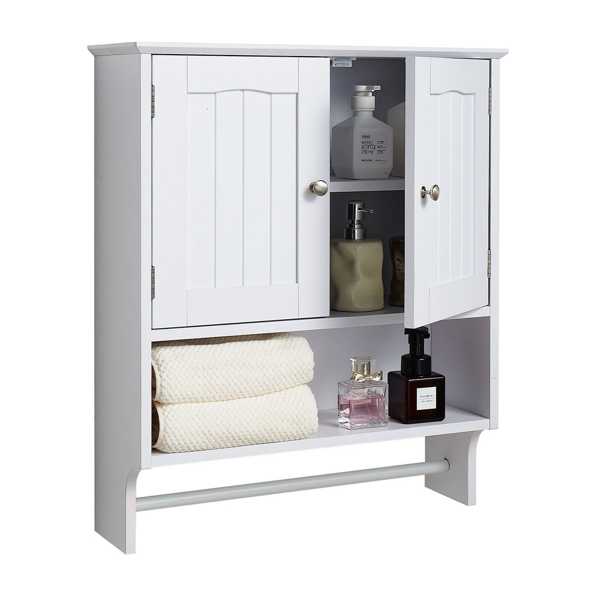 VEVOR White Bathroom Wall Cabinet with Shelf and Towel Bar