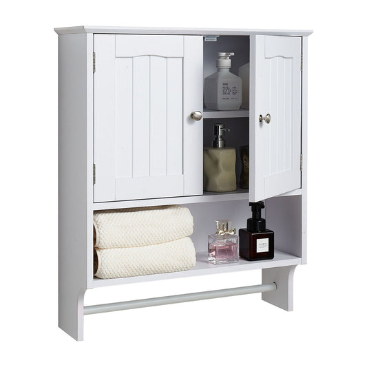 VEVOR Bathroom Wall Cabinet, 2 Doors and Adjustable Shelf, Over the Toilet Storage Medicine Cabinet Wall Mounted, Hanging Organizer with Open Partition and Towel Bar for Laundry Room Kitchen, White - DMJG2JYJGBSPJ9VYN001V0 - view 1