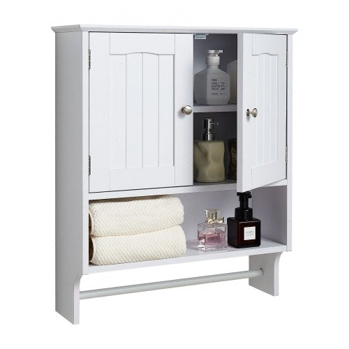 VEVOR White Bathroom Wall Cabinet with Shelf and Towel Bar