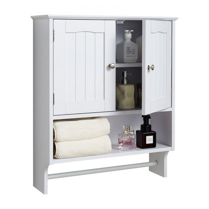 VEVOR White Bathroom Wall Cabinet with Shelf and Towel Bar