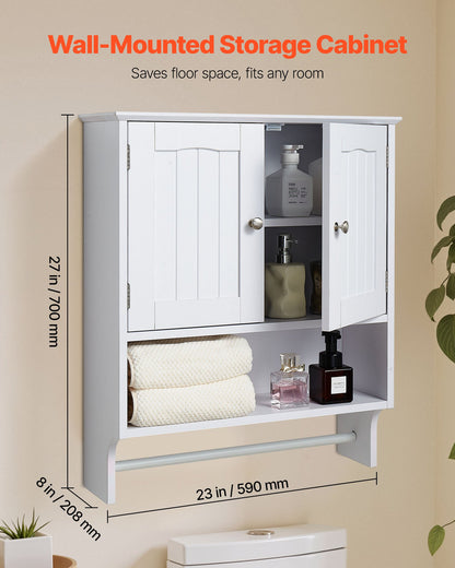 VEVOR White Bathroom Wall Cabinet with Shelf and Towel Bar