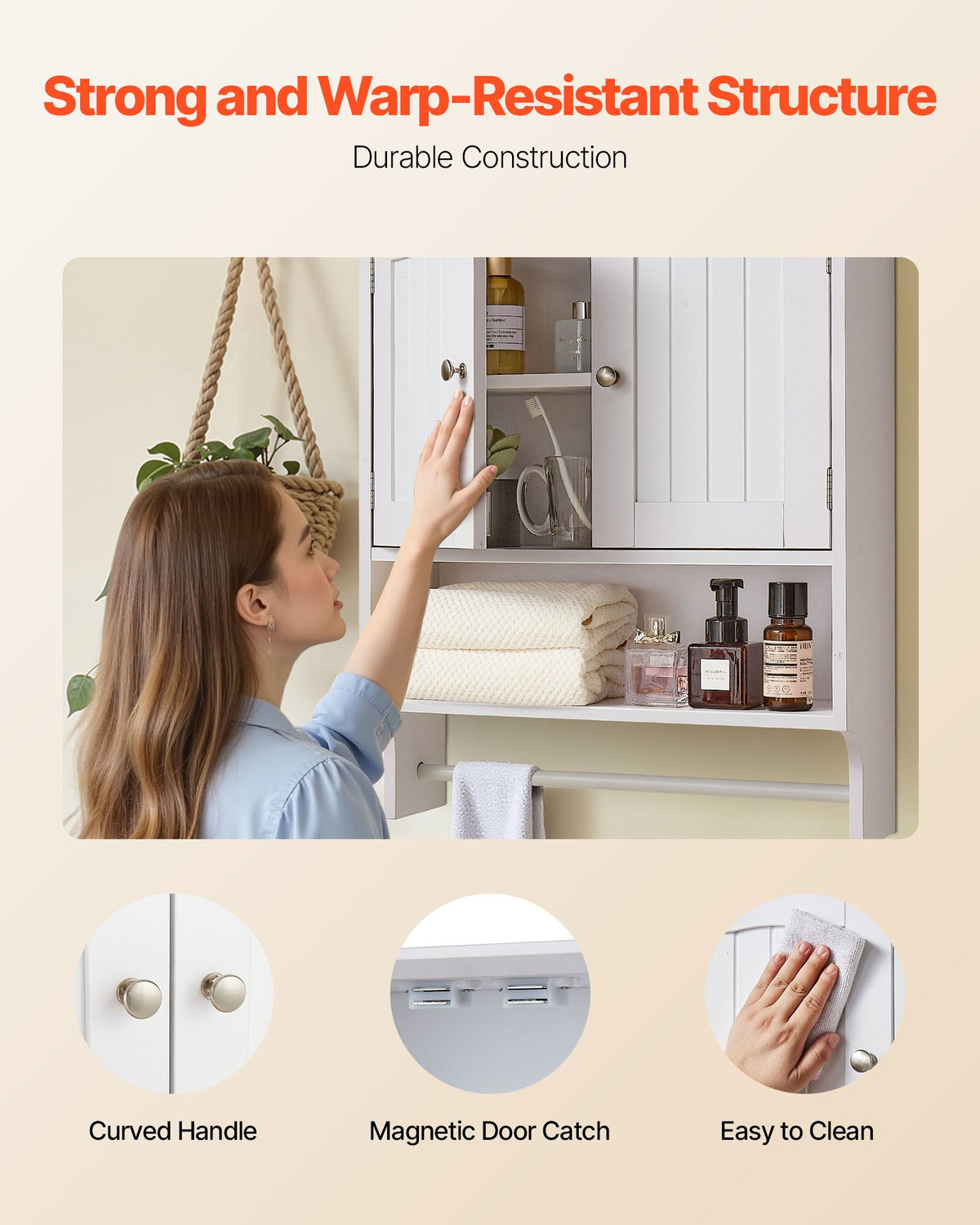 VEVOR White Bathroom Wall Cabinet with Shelf and Towel Bar
