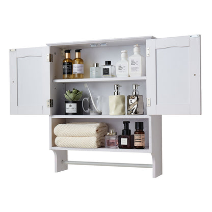 VEVOR White Bathroom Wall Cabinet with Shelf and Towel Bar
