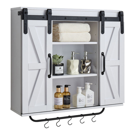 VEVOR Bathroom Wall Cabinet, 2 Doors and Adjustable Shelf, Over the Toilet Storage Medicine Cabinet Wall Mounted, Hanging Organizer with Open Partition/Towel Bar/Hooks for Laundry Room Kitchen, White - DMJG3JSTLMRZGUFKJ001V0 - view 1