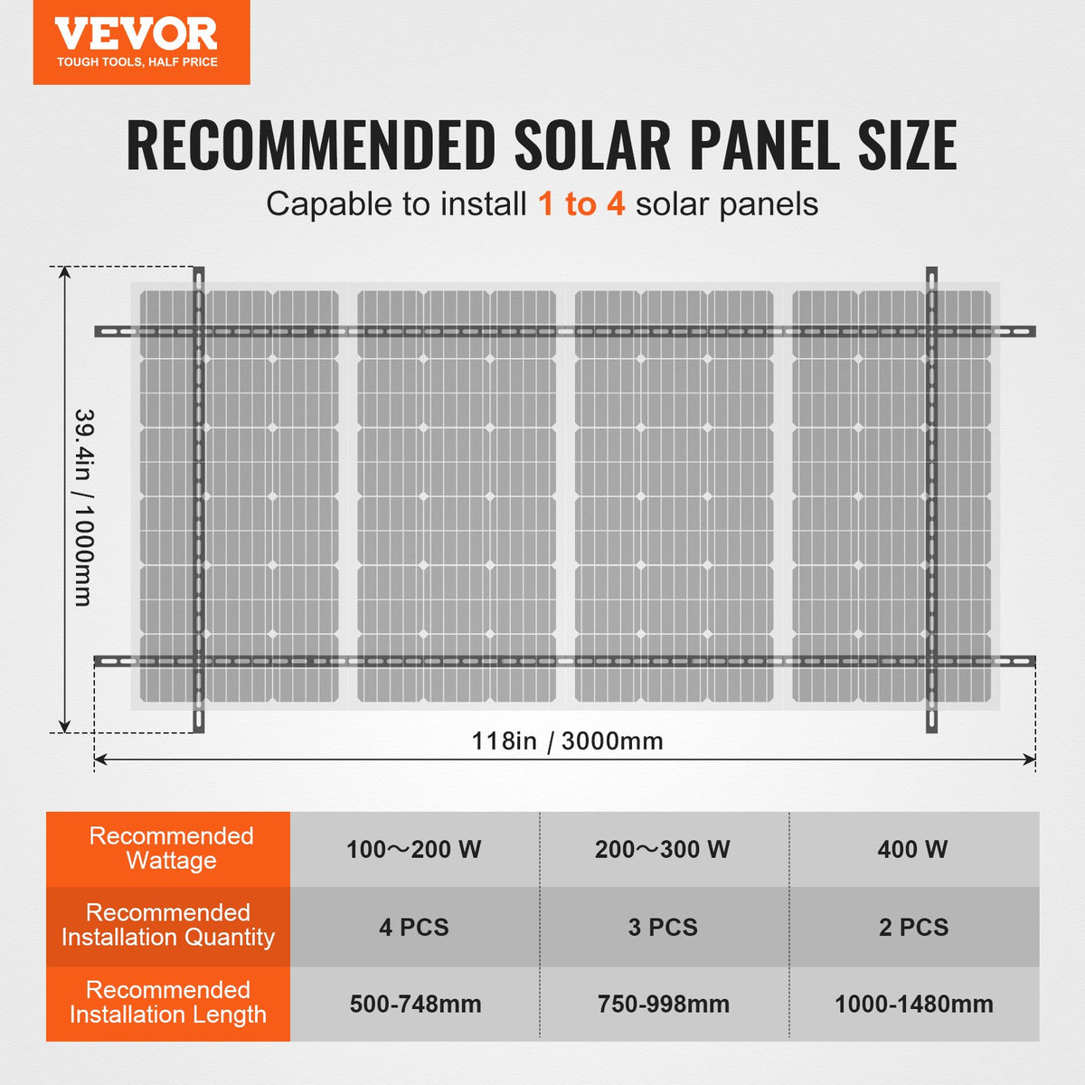 VEVOR Solar Panel Mounting Brackets, 30°-60° Adjustable Multi-Pieces Solar Panel Brackets for 1-4PCS Solar Panels, Carbon Steel Ground Mount Solar Panel Stand for Farms, RVs, Boats, Off-Grid System - DMJT40000000A1F72V0 - view 3