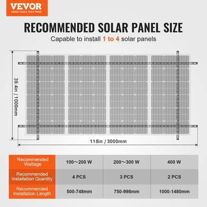 VEVOR Solar Panel Mounting Brackets, 30°-60° Adjustable Multi-Pieces Solar Panel Brackets for 1-4PCS Solar Panels, Carbon Steel Ground Mount Solar Panel Stand for Farms, RVs, Boats, Off-Grid System - DMJT40000000A1F72V0 - view 3