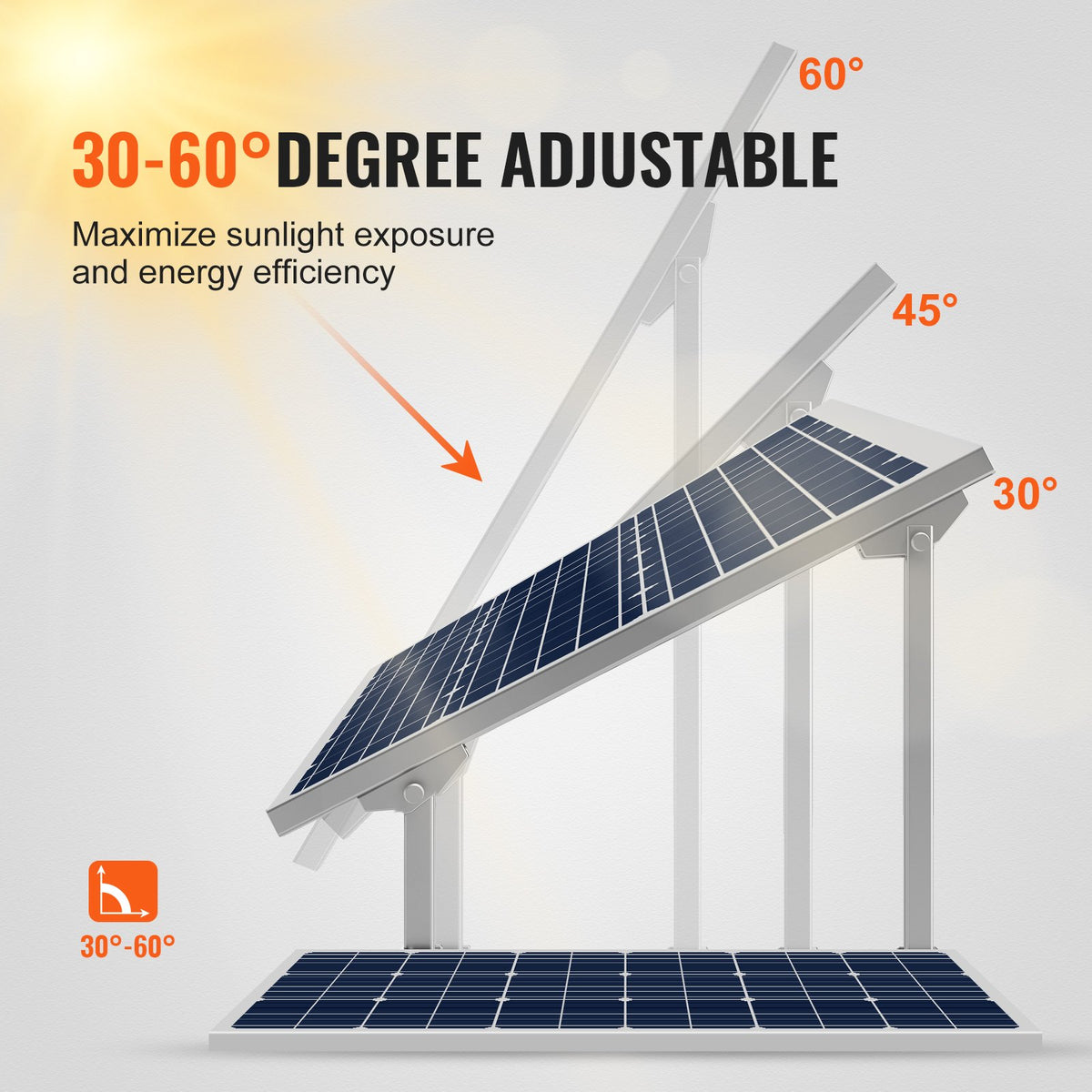 VEVOR Solar Panel Mounting Brackets, 30°-60° Adjustable Multi-Pieces Solar Panel Brackets for 1-4PCS Solar Panels, Carbon Steel Ground Mount Solar Panel Stand for Farms, RVs, Boats, Off-Grid System - DMJT40000000A1F72V0 - view 5