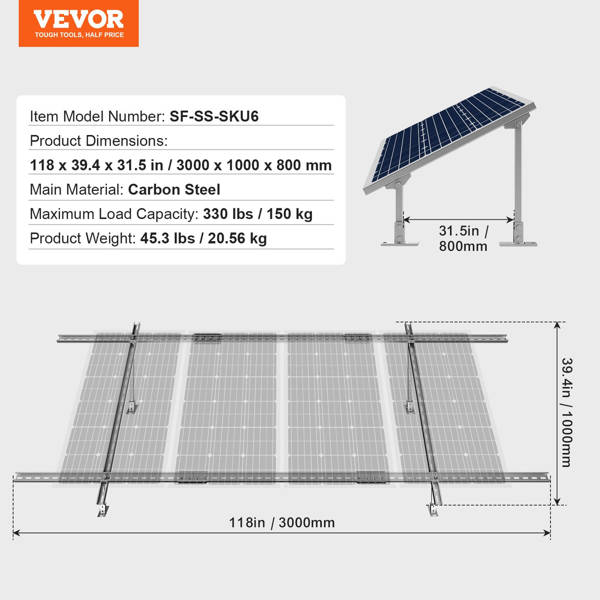 VEVOR Solar Panel Mounting Brackets, 30°-60° Adjustable Multi-Pieces Solar Panel Brackets for 1-4PCS Solar Panels, Carbon Steel Ground Mount Solar Panel Stand for Farms, RVs, Boats, Off-Grid System - DMJT40000000A1F72V0 - view 8