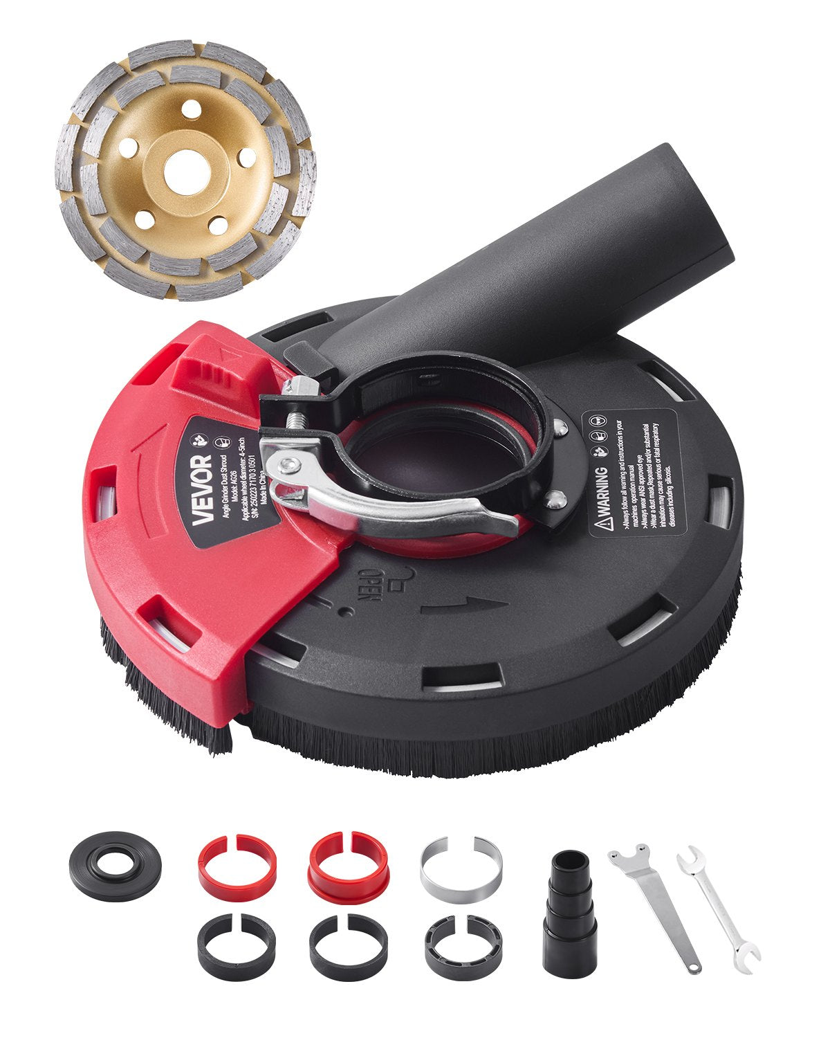 VEVOR Grinding Dust Shroud for Angle Grinder, Universal 4-5 in, Surface Grinder Dust Shroud with 6 Clamping Washers & 5 in Diamond Grinding Cup Wheel, Connect to Vacuum Cleaner, for Wood Concrete Wall - DMKFCZDMKBTM2BN0S001V0 - view 1