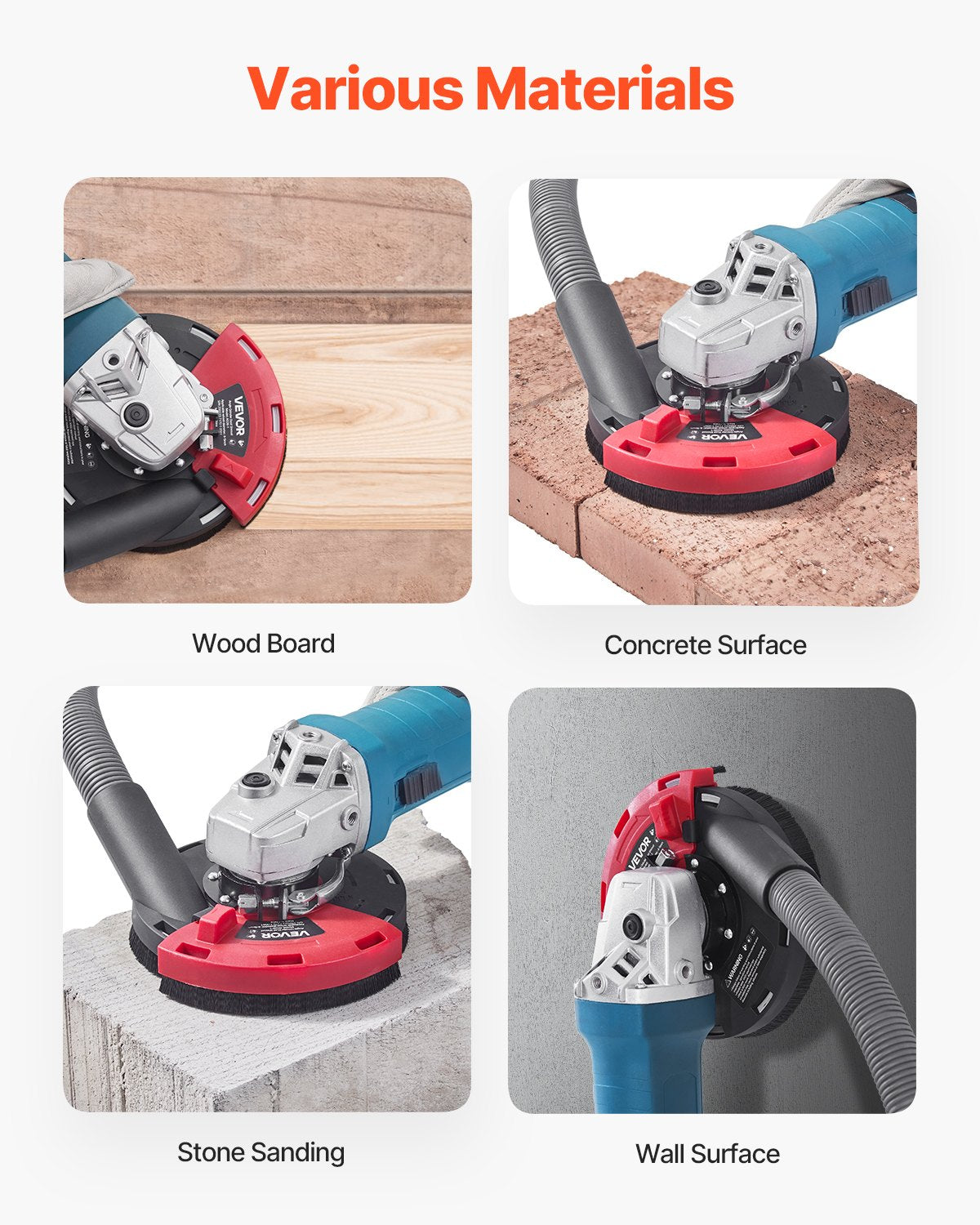 VEVOR Grinding Dust Shroud for Angle Grinder, Universal 4-5 in, Surface Grinder Dust Shroud with 6 Clamping Washers & 5 in Diamond Grinding Cup Wheel, Connect to Vacuum Cleaner, for Wood Concrete Wall - DMKFCZDMKBTM2BN0S001V0 - view 7