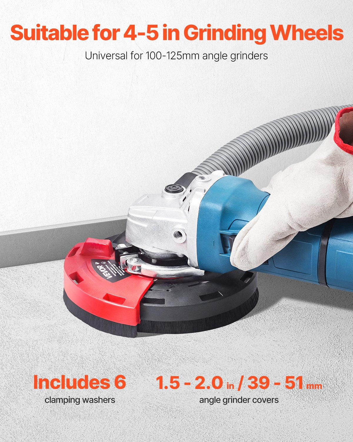 VEVOR Grinding Dust Shroud for Angle Grinder, Universal 4-5 in, Surface Grinder Dust Shroud with 6 Clamping Washers, Connect to Vacuum Cleaner, Suitable for Grinding Wood Concrete Wall Stone - DMKFCZDMKBTMFH5K1001V0 - view 3