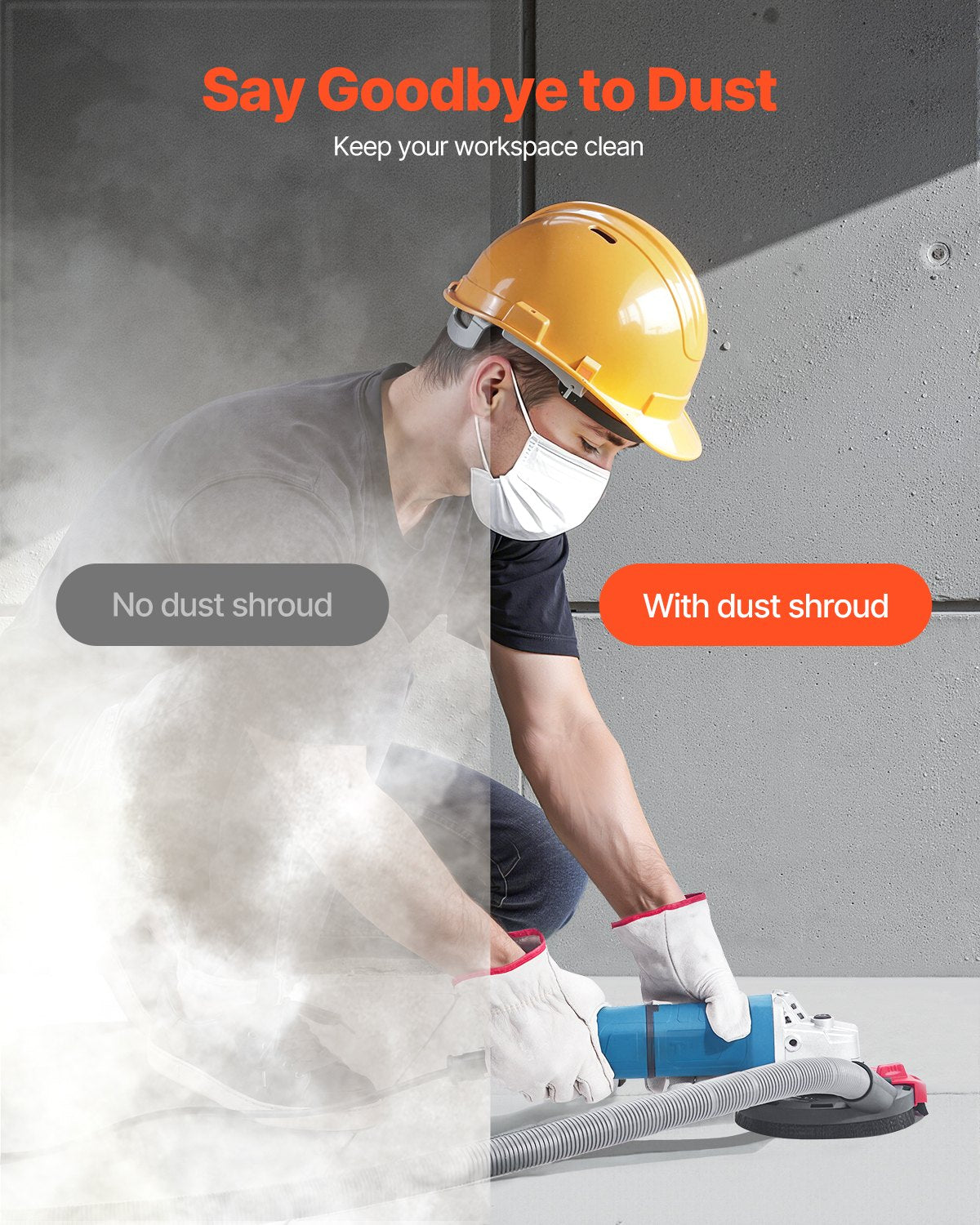 VEVOR Grinding Dust Shroud for Angle Grinder, Universal 4-5 in, Surface Grinder Dust Shroud with 6 Clamping Washers, Connect to Vacuum Cleaner, Suitable for Grinding Wood Concrete Wall Stone - DMKFCZDMKBTMFH5K1001V0 - view 6