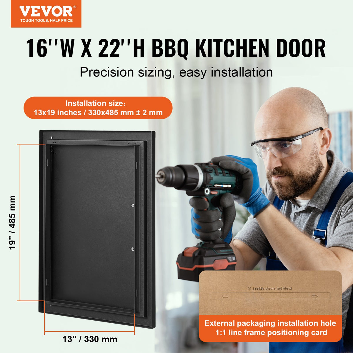 VEVOR BBQ Access Door, 16W x 22H Inch Single Outdoor Kitchen Door, Cold Plate Flush Mount Door, Wall Vertical Door with Handle, for BBQ Island, Grilling Station, Outside Cabinet - DMMBSCJM16X2HCHIDV0 - view 3