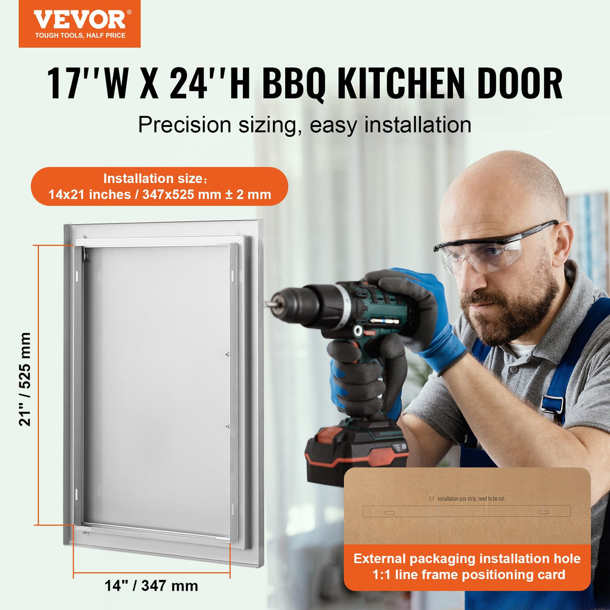 VEVOR BBQ Access Door, 17W x 24H Inch Single Outdoor Kitchen Door, Stainless Steel Flush Mount Door, Wall Vertical Door with Handle, for BBQ Island, Grilling Station, Outside Cabinet - DMMBSCJMYS174RNRPV0 - view 3