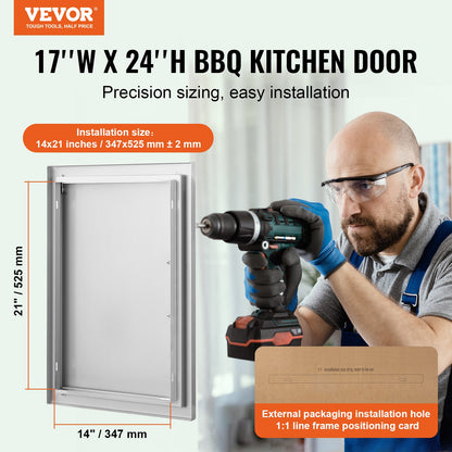 VEVOR BBQ Access Door, 17W x 24H Inch Single Outdoor Kitchen Door, Stainless Steel Flush Mount Door, Wall Vertical Door with Handle, for BBQ Island, Grilling Station, Outside Cabinet - DMMBSCJMYS174RNRPV0 - view 3