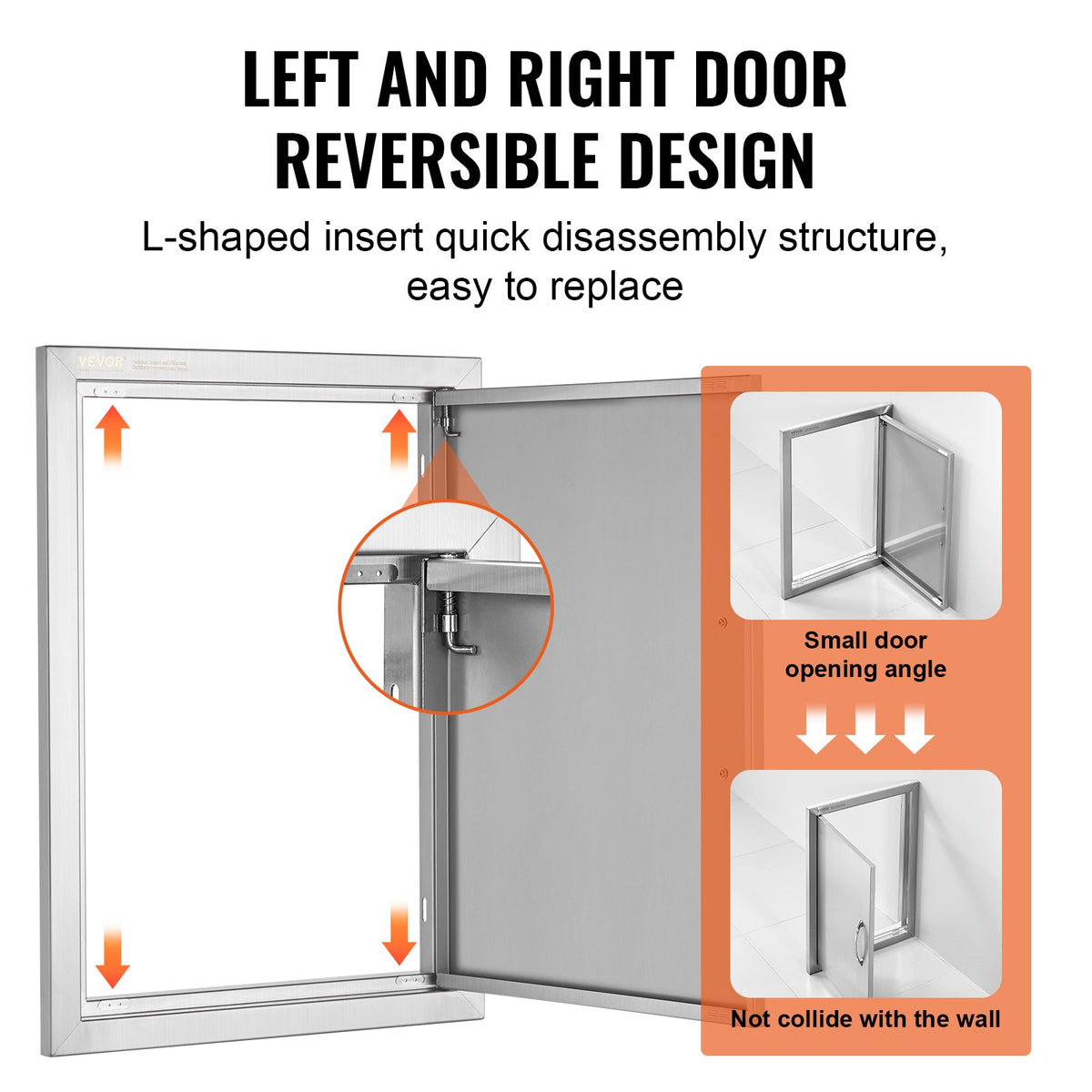 VEVOR BBQ Access Door, 17W x 24H Inch Single Outdoor Kitchen Door, Stainless Steel Flush Mount Door, Wall Vertical Door with Handle, for BBQ Island, Grilling Station, Outside Cabinet - DMMBSCJMYS174RNRPV0 - view 5