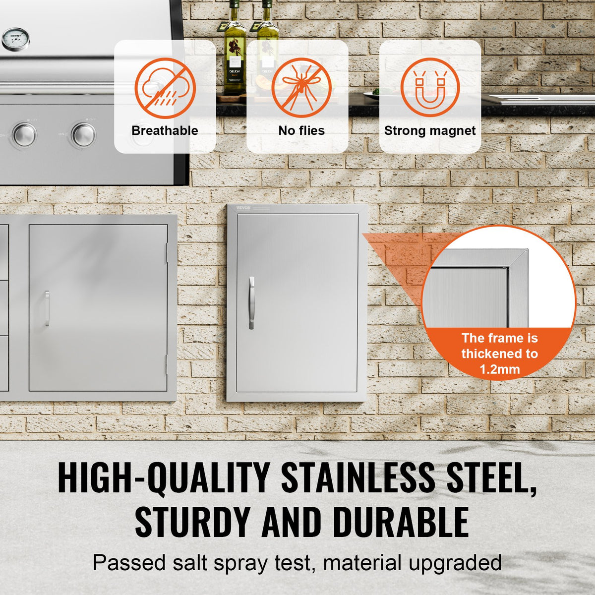 VEVOR BBQ Access Door, 18W x 24H Inch Single Outdoor Kitchen Door, Stainless Steel Flush Mount Door, Wall Vertical Door with Handle, for BBQ Island, Grilling Station, Outside Cabinet - DMMBSCJMYS18HT3RAV0 - view 4