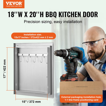 VEVOR BBQ Access Door, 18W x 20H Inch Single Outdoor Kitchen Door, Stainless Steel Flush Mount Door, Wall Vertical Door with Handle and Hook, for BBQ Island, Grilling Station, Outside Cabinet - DMMBSCJMYS18Q96CIV0 - view 3