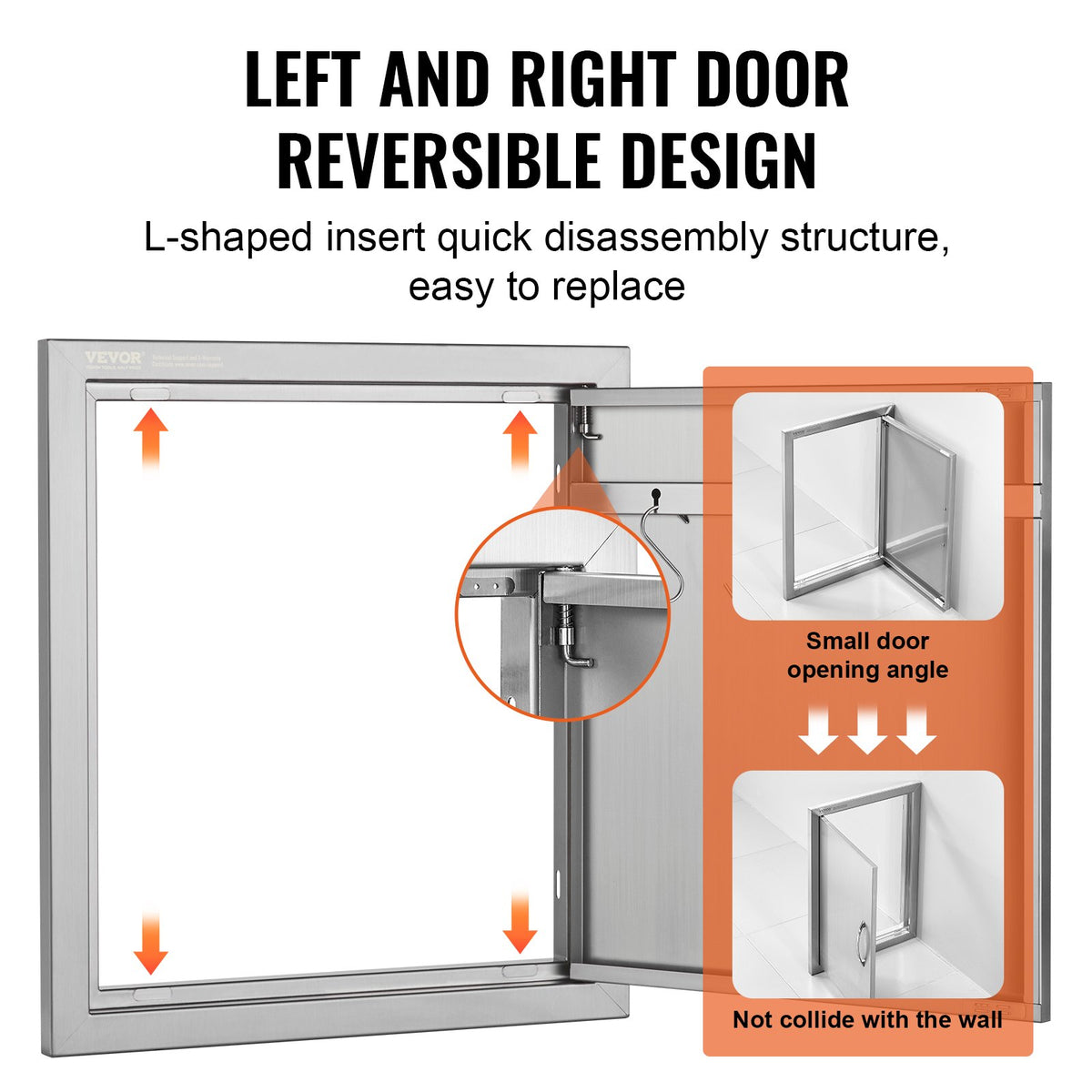 VEVOR BBQ Access Door, 18W x 20H Inch Single Outdoor Kitchen Door, Stainless Steel Flush Mount Door, Wall Vertical Door with Handle and Hook, for BBQ Island, Grilling Station, Outside Cabinet - DMMBSCJMYS18Q96CIV0 - view 5