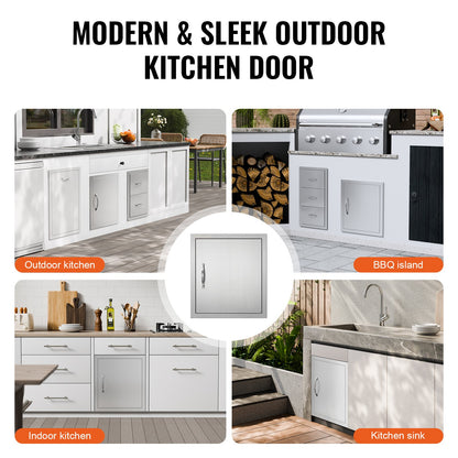 VEVOR BBQ Access Door, 18W x 20H Inch Single Outdoor Kitchen Door, Stainless Steel Flush Mount Door, Wall Vertical Door with Handle and Hook, for BBQ Island, Grilling Station, Outside Cabinet - DMMBSCJMYS18Q96CIV0 - view 7