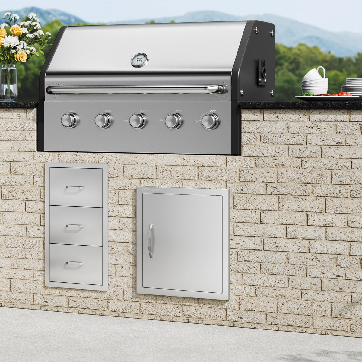 VEVOR BBQ Access Door, 18W x 20H Inch Single Outdoor Kitchen Door, Stainless Steel Flush Mount Door, Wall Vertical Door with Handle and Hook, for BBQ Island, Grilling Station, Outside Cabinet - DMMBSCJMYS18Q96CIV0 - view 9