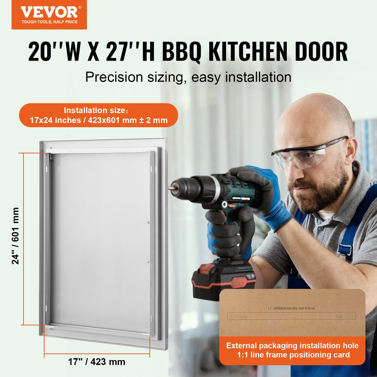 VEVOR BBQ Access Door, 20W x 27H Inch Single Outdoor Kitchen Door, Stainless Steel Flush Mount Door, Wall Vertical Door with Handle, for BBQ Island, Grilling Station, Outside Cabinet - DMMBSCJMYS20IJMLFV0 - view 3