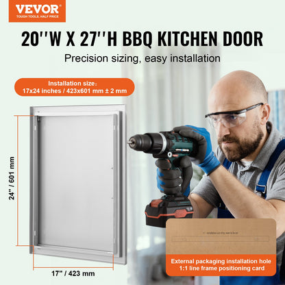 VEVOR BBQ Access Door, 20W x 27H Inch Single Outdoor Kitchen Door, Stainless Steel Flush Mount Door, Wall Vertical Door with Handle, for BBQ Island, Grilling Station, Outside Cabinet - DMMBSCJMYS20IJMLFV0 - view 3