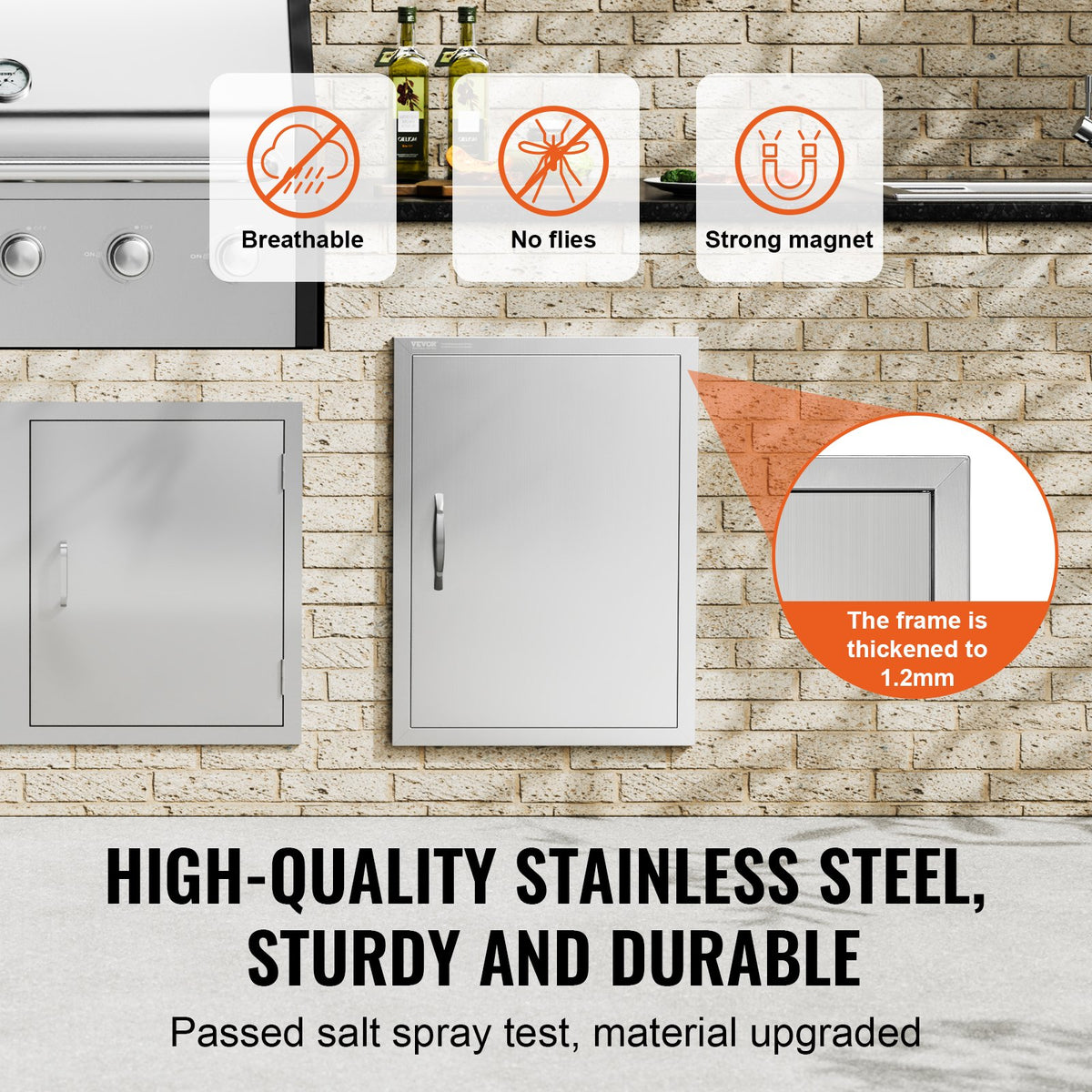 VEVOR BBQ Access Door, 20W x 27H Inch Single Outdoor Kitchen Door, Stainless Steel Flush Mount Door, Wall Vertical Door with Handle, for BBQ Island, Grilling Station, Outside Cabinet - DMMBSCJMYS20IJMLFV0 - view 4