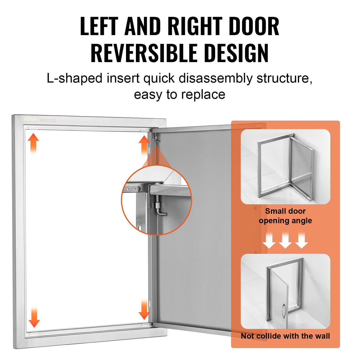 VEVOR BBQ Access Door, 20W x 27H Inch Single Outdoor Kitchen Door, Stainless Steel Flush Mount Door, Wall Vertical Door with Handle, for BBQ Island, Grilling Station, Outside Cabinet - DMMBSCJMYS20IJMLFV0 - view 5