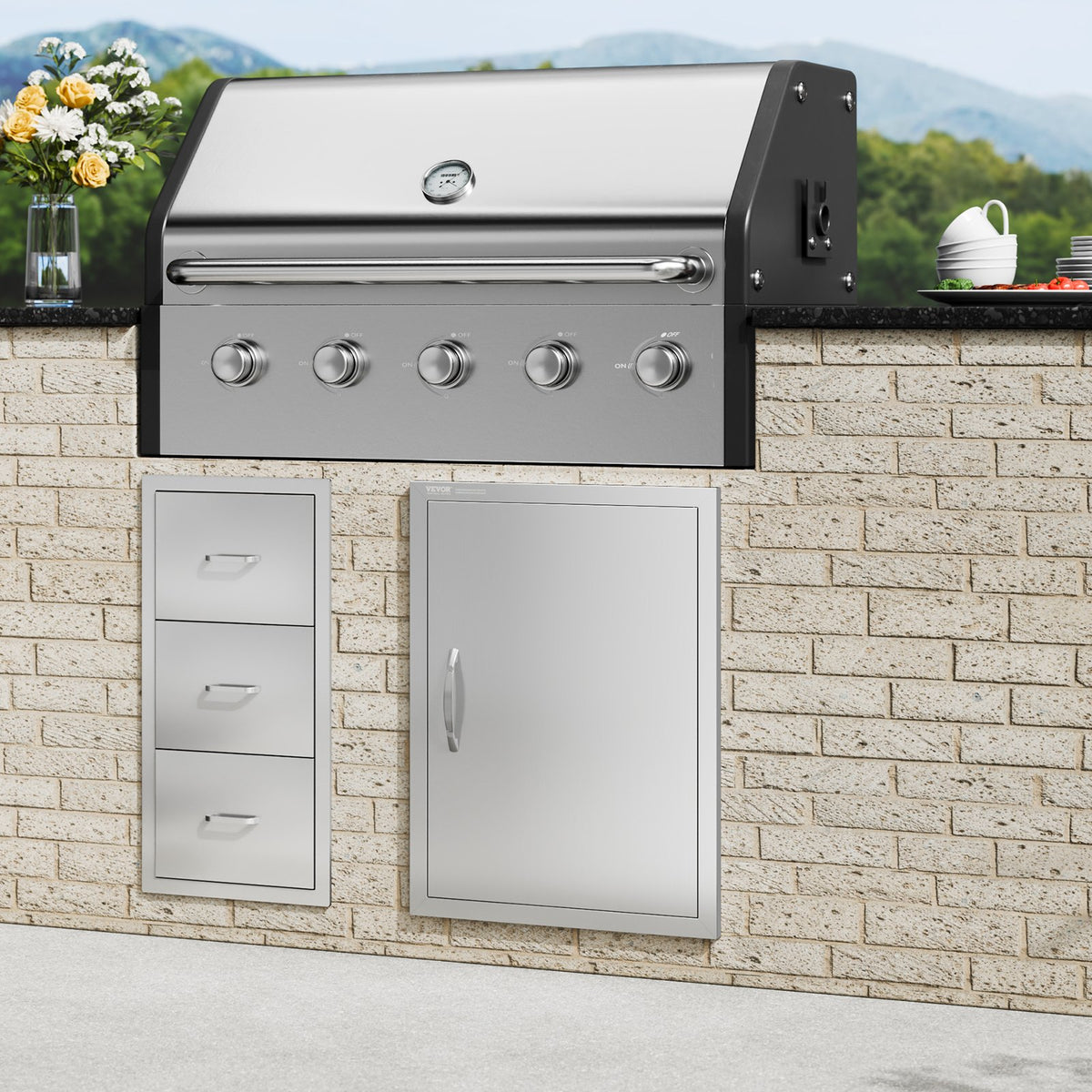 VEVOR BBQ Access Door, 20W x 27H Inch Single Outdoor Kitchen Door, Stainless Steel Flush Mount Door, Wall Vertical Door with Handle, for BBQ Island, Grilling Station, Outside Cabinet - DMMBSCJMYS20IJMLFV0 - view 9