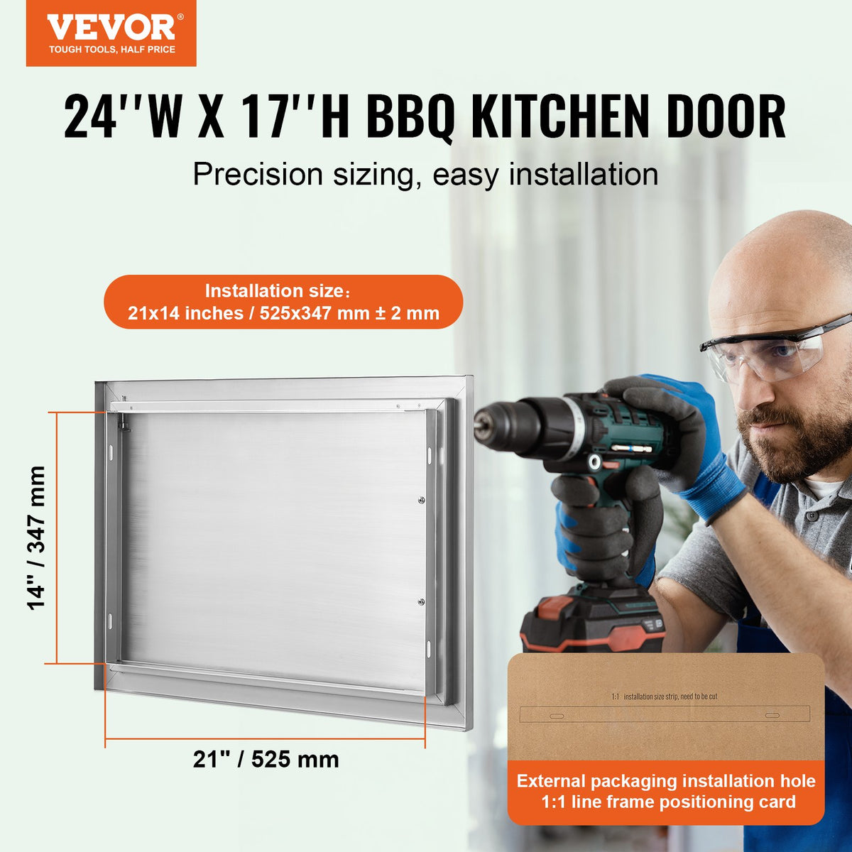VEVOR BBQ Access Door, 24W x 17H Inch Single Outdoor Kitchen Door, Stainless Steel Flush Mount Door, Wall Vertical Door with Handle, for BBQ Island, Grilling Station, Outside Cabinet - DMMBSCJMYS24LQ87IV0 - view 3